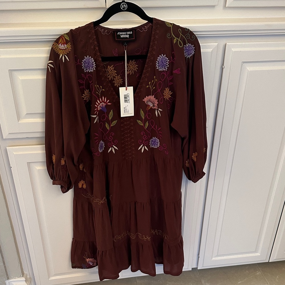Johnny Was Women's Floral Embroidered Tunic in Rich Brown